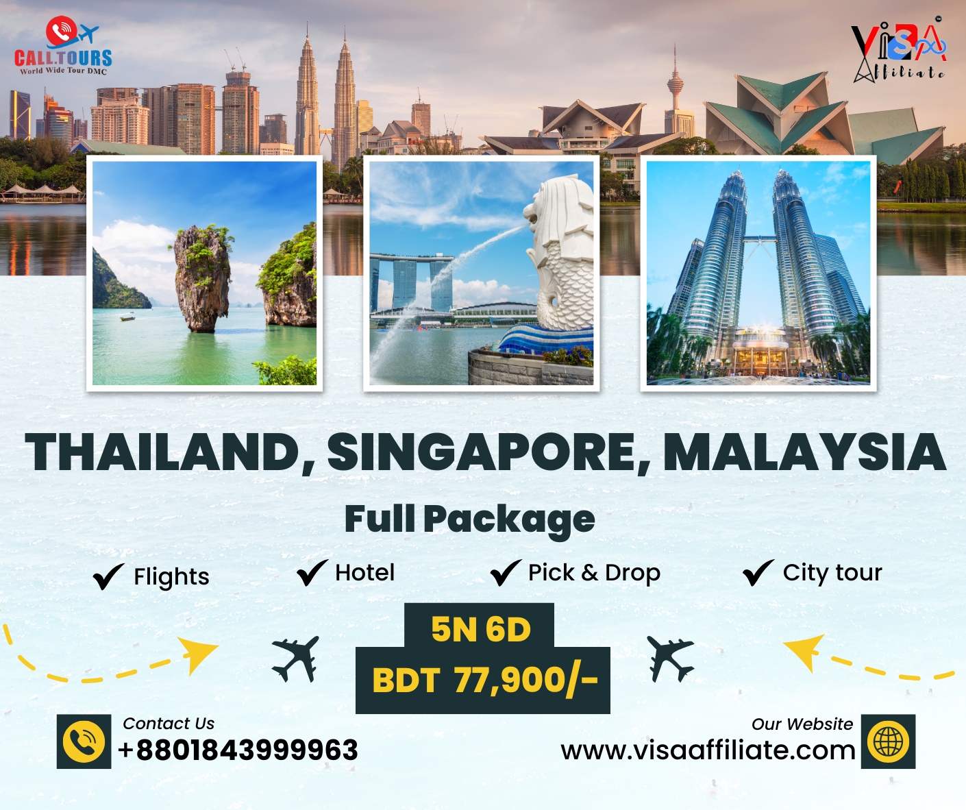 5N & 6D Thailand, Singapore, Malaysia full tour package
