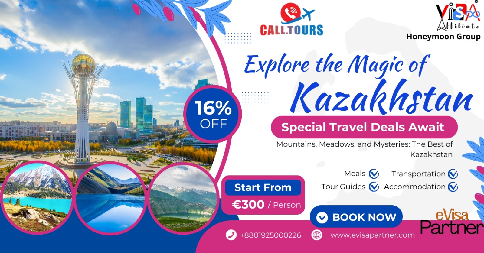 5 day 4 night kazakhstan tour with hotel and city tour .